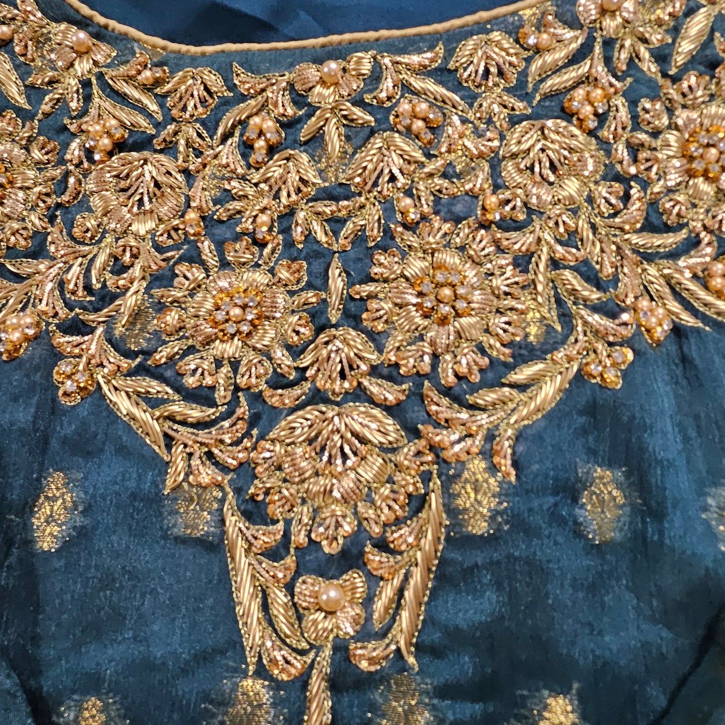 TT-W48 - Embroidered Banarasi Chiffon Gharara Suit (Hand Work) - 3 Piece