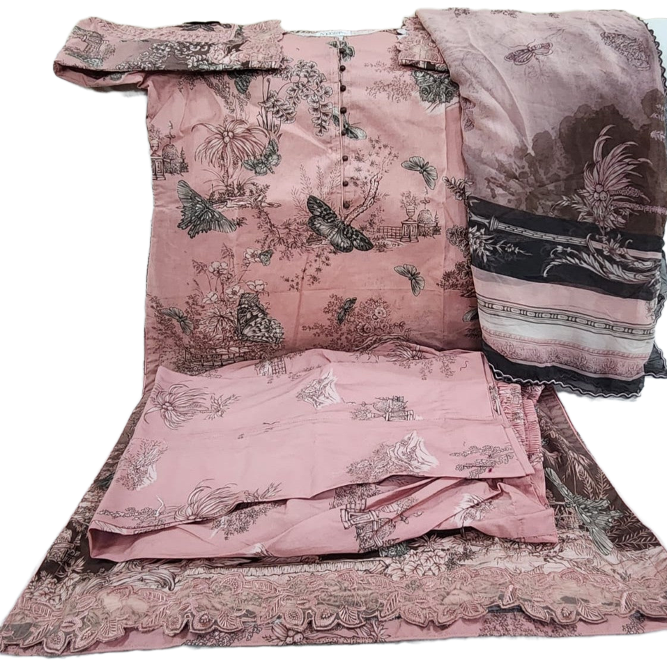 TT-W7 - Embroidered (Chiffon Dupatta) - 3 Piece