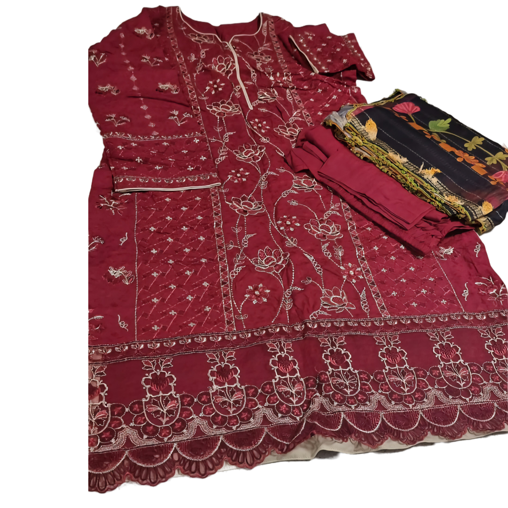 TT-W44 - Embroidered Slub Linen - 3 Piece