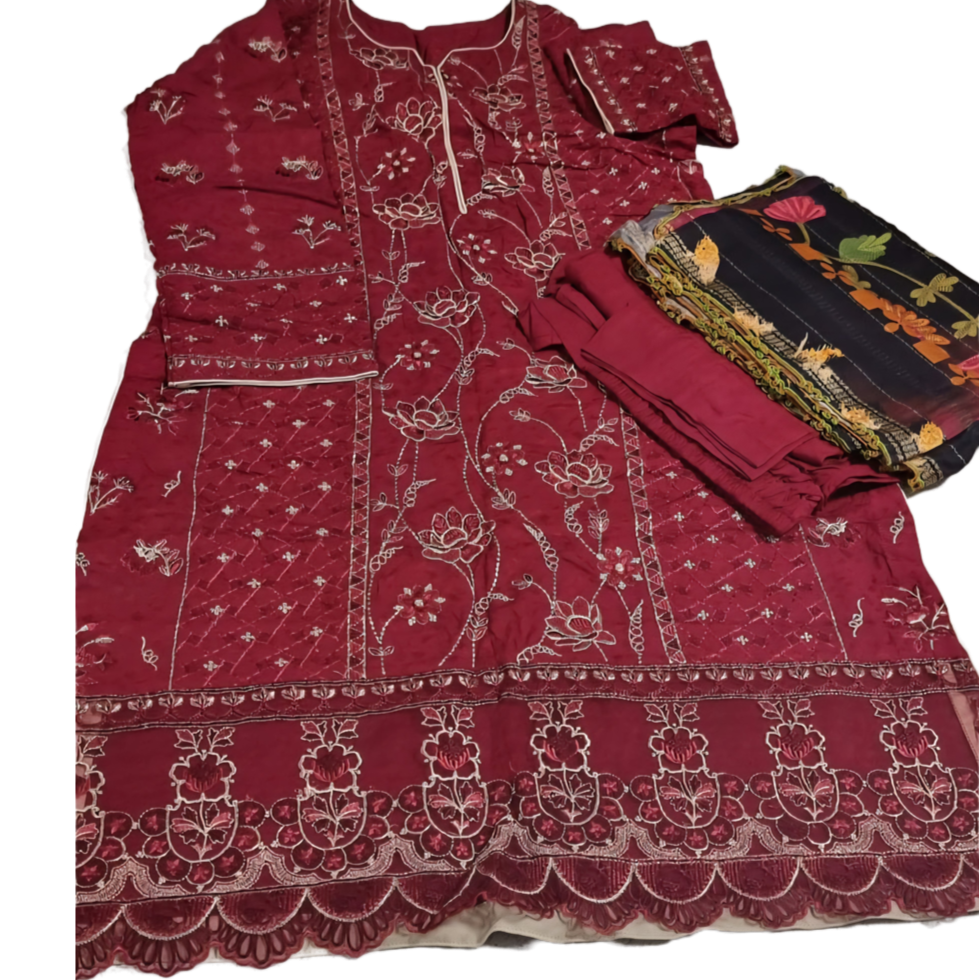 TT-W44 - Embroidered Slub Linen - 3 Piece